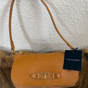Tahari Camel Shoulder Bag with Gold Accent